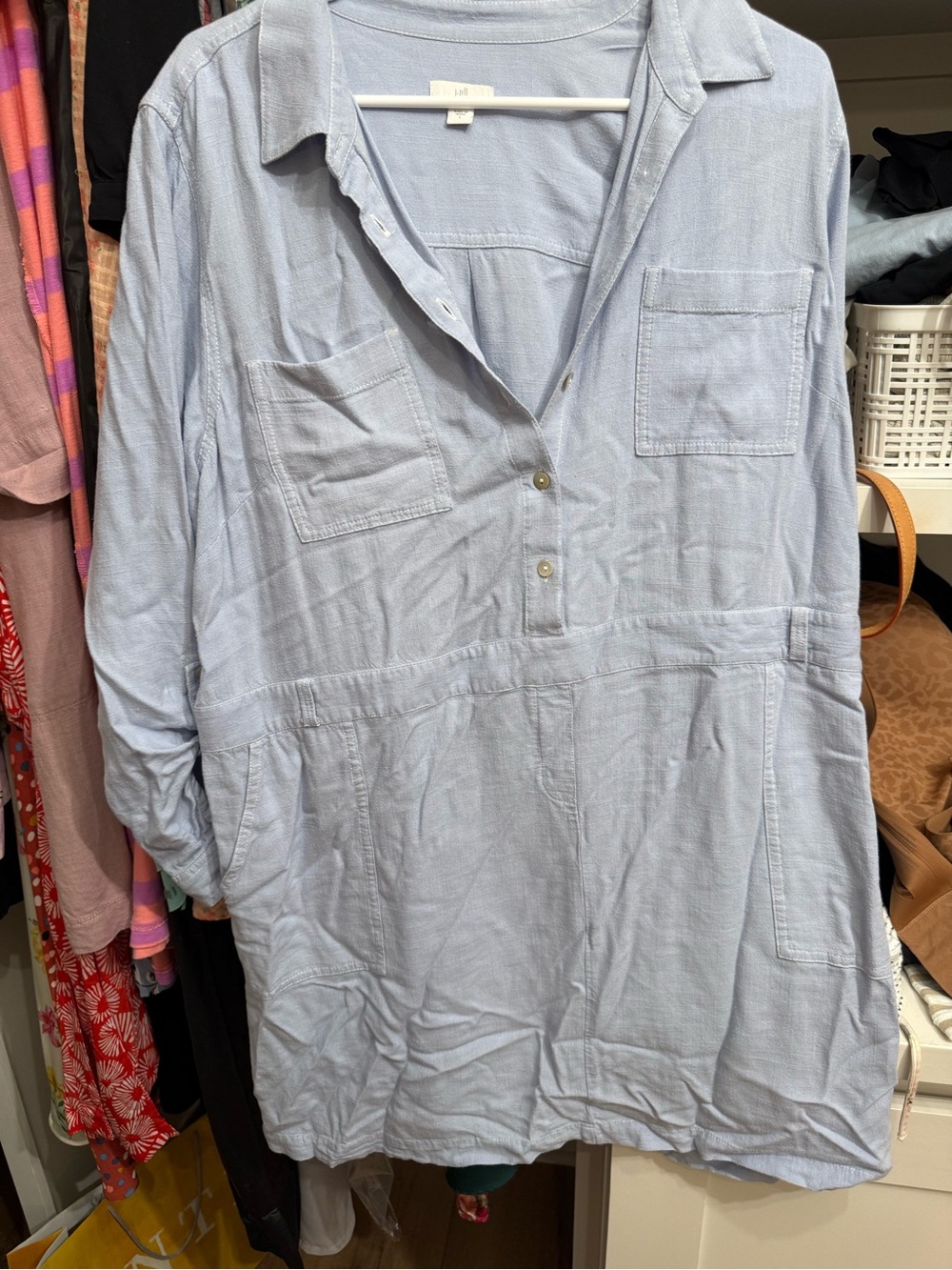J. Jill Light Blue Long-Sleeve Button Pullover Shirt